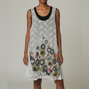 Vtg Mesh Floral Sequin Dress XL Art to Wear Mini Boho Fairy Whimsy Resort Beachy